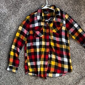 Plaid Button Down Shirt - Red, Yellow, Black